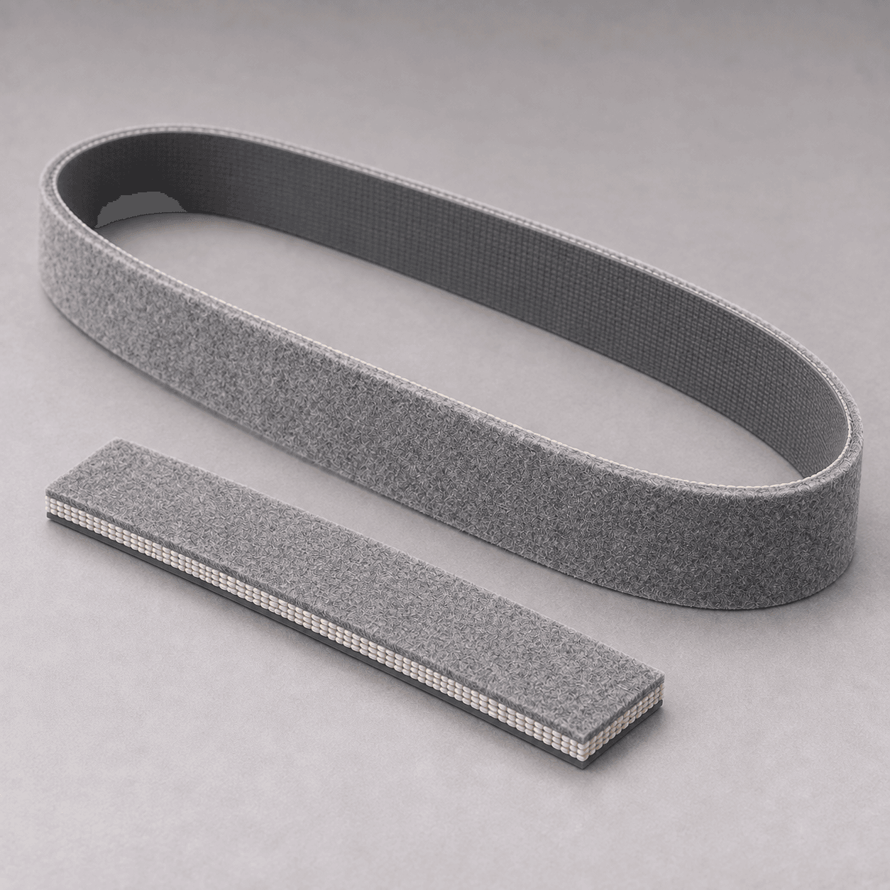 Generated illustration of gray felt surface process belt with reinforced layered sample